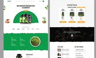 Health and wellness ecommerce store featuring protein supplements and support packages, focused on fitness and nutrition products for online shopping.